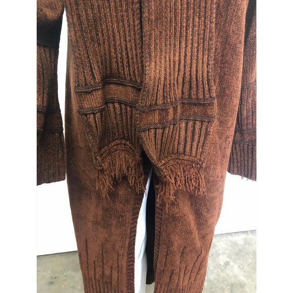 1990s-Y2K EGYPTIAN Brown Button Up DUSTER CARDIGAN with Scarf. Large-Extra Large - Picture 9 of 13